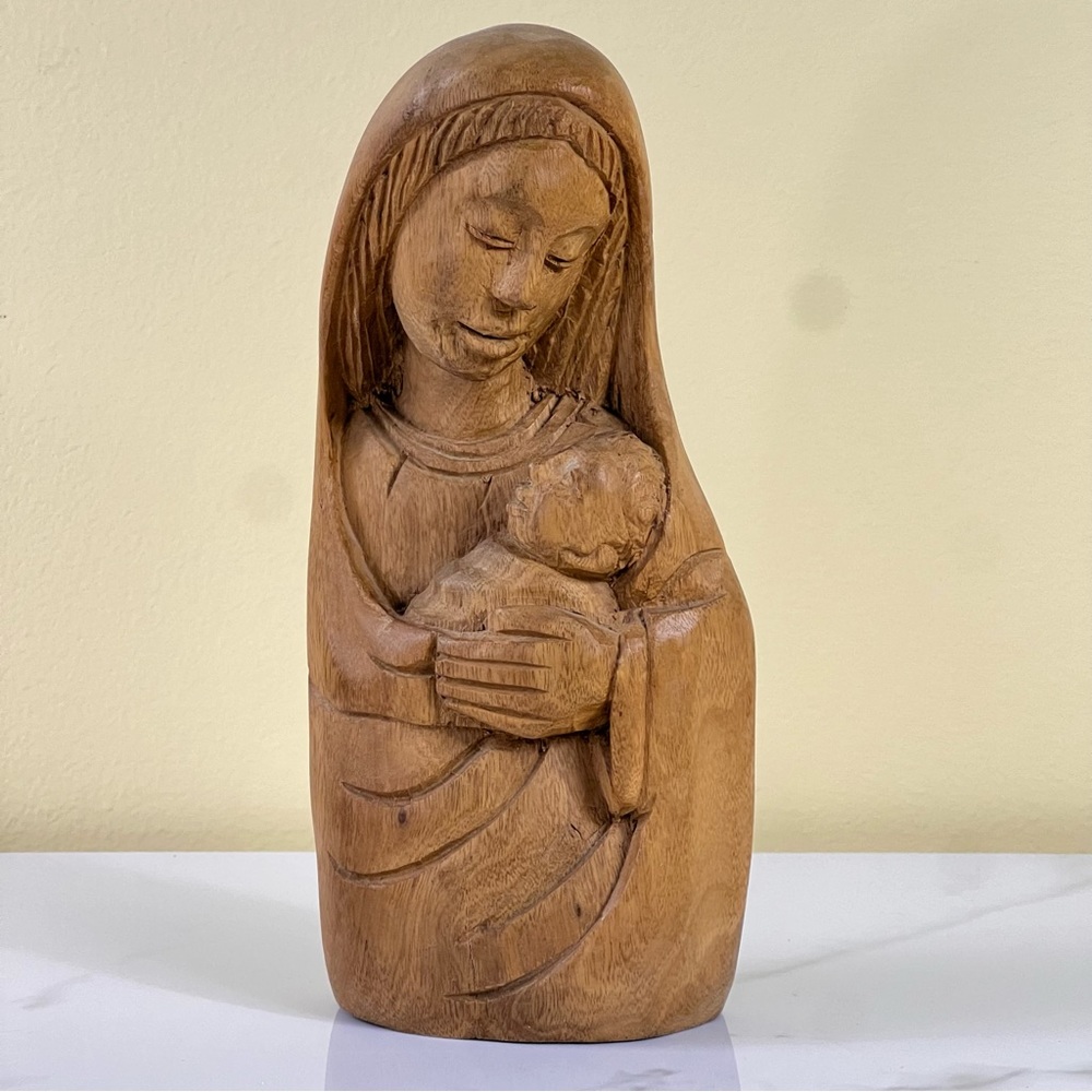 Blessed Mother & Baby Hand Carved Wood Creche Firgure M. Cesar Virgin Mary Jesus